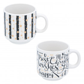 Σετ Χριστουγεννιάτικα Φλιτζάνια Κεραμικά Λευκά Ευχές Αστέρια 160ml - 2 τμχ.