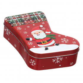 Χριστουγεννιάτικο Μεταλλικό Κουτί Μπότα Άγιος Βασίλης Κόκκινο Καρό 16.5x12x5cm