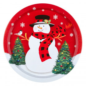 Χριστουγεννιάτικος Δίσκος Μεταλλικός Κόκκινος Χιονάνθρωπος 32.5cm