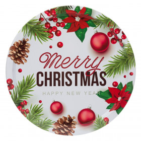 Χριστουγεννιάτικος Δίσκος Μεταλλικός Λευκός Αλεξανδρινά &quotMerry Christmas&quot 32.5cm