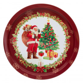 Χριστουγεννιάτικος Δίσκος Μεταλλικός Μπορντό Άγιος Βασίλης Δέντρο 32.5cm