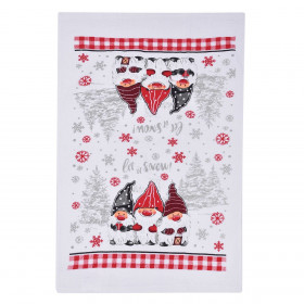  Χριστουγεννιάτικη Πετσέτα Κουζίνας Βαμβακερή Λευκή Άγιος Βασίλης Gnome Κόκκινο Καρό 60x35cm