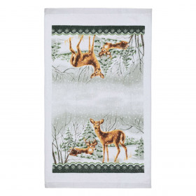 Χριστουγεννιάτικη Πετσέτα Κουζίνας Βαμβακερή Λευκή Δέντρα Ελάφια 60x35cm