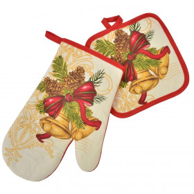 Χριστουγεννιάτικο Σετ Γάντι Πιάστρα Καμπάνες Γκι - 2 τμχ.