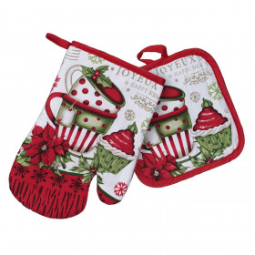 Χριστουγεννιάτικο Σετ Γάντι Πιάστρα Κόκκινο Λευκό Cupcake Κούπες Αλεξανδρινά - 2 τμχ.