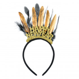 Χριστουγεννιάτικη Στέκα Μαλλιών Χρυσά Φτερά Glitter &quotHappy New Year&quot