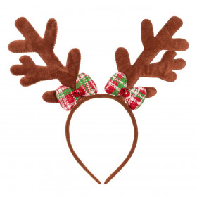 Χριστουγεννιάτικη Στέκα Κέρατα Ταράνδου Καρό Φιογκάκια 15 cm