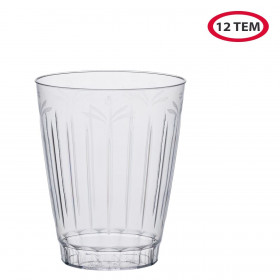 Ποτήρια Πλαστικά Στρογγυλά Διάφανα Επαναχρησιμοποιούμενα Σχέδιο Λουλούδι 300 ml - 12 τμχ.