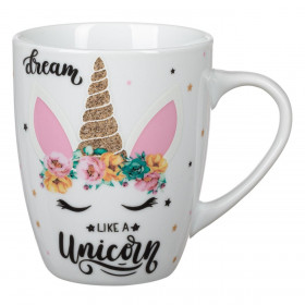 Κούπα Πορσελάνη Οβάλ Λευκή Rainbow Μονόκερος 350 ml