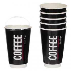 Χάρτινα Ποτήρια Καφέ Διάφανο Πλαστικό Καπάκι &quotCoffee&quot 480 ml - 10 τμχ.