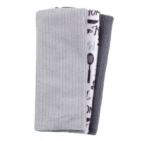 Πετσέτα Κουζίνας με Μικροΐνες Γκρι Ανθρακί Λευκή Σχέδια 60x35 cm - 3 τμχ.