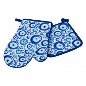 Γάντι & Πιάστρα Βαμβακερό Μπλε Μάτι - 2 τμχ. Γάντι & Πιάστρα Βαμβακερό Μπλε Μάτι - 2 τμχ.