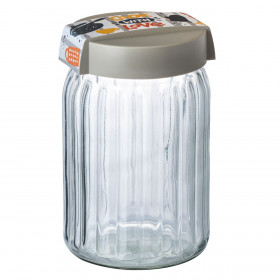 Βαζάκι Αποθήκευσης Γυάλινο Ριγωτό Πλαστικό Γκρι Καπάκι Cook With Love - 1.4 lt