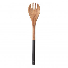 Κουτάλα Οδοντωτή Μαγειρικής Ξύλινη Καφέ Μαύρη 34cm