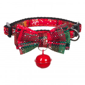 Χριστουγεννιάτικο Λουράκι Γάτας Κόκκινο Καρό με Κουδουνάκι