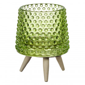 Ποτήρι Θήκη Ρεσώ Γυάλινο Λαχανί Ανάγλυφα Dots με Ξύλινα Πόδια 7x10.5 cm