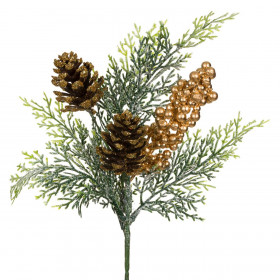 Χριστουγεννιάτικο Διακοσμητικό Κλαδί Έλατο Χρυσά Glitter Κουκουνάρια Χρυσά Berries 36 cm