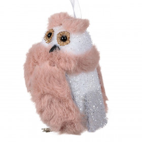 Χριστουγεννιάτικο Στολίδι Δέντρου Αφρώδες Λευκή Κουκουβάγια Ροζ Γούνα 11.5cm