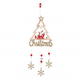 Χριστουγεννιάτικο Κρεμαστό Ξύλινο Αη Βασίλης Έλατο Νιφάδες 51 cm