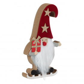 Χριστουγεννιάτικο Διακοσμητικό Ξύλινος Άγιος Βασίλης Gnome με Σκι Βελουτέ Σκουφί Δώρο 17cm