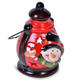 Χριστουγεννιάτικο Θήκη Ρεσώ Κεραμική Φανάρι Χιονάνθρωπος 6x10 cm