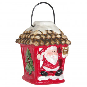 Χριστουγεννιάτικο Κεραμικό Φανάρι Τετράγωνο Άγιος Βασίλης 7x7x10cm