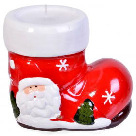 Χριστουγεννιάτικη Κεραμική Μπότα Άγιου Βασίλη με Κερί 10x4x9cm