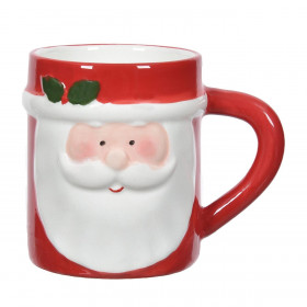 Χριστουγεννιάτικη Κούπα 3D Κεραμική Κόκκινη Άγιος Βασίλης Γκι 300ml