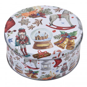 Χριστουγεννιάτικο Μεταλλικό Κουτί Αποθήκευσης Στρογγυλό Διάφορες Φιγούρες 13.5x6cm