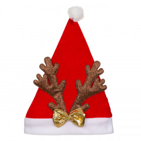 Χριστουγεννιάτικο Σκουφί Άγιος Βασίλης Παιδικό Τάρανδος Glitter 30 cm