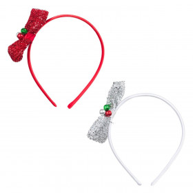 Στέκες Χριστουγεννιάτικες Κόκκινο Ασημί Lurex Φιόγκοι Κουδουνάκια - 2 τμχ.