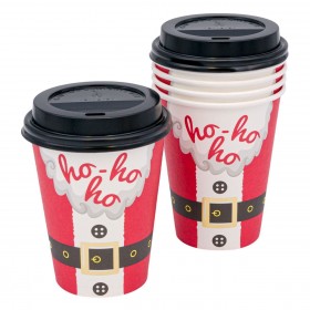 Χριστουγεννιάτικα Χάρτινα Ποτήρια με Καπάκι Ζώνη Άη Βασίλη 340 ml - 10 τμχ. 