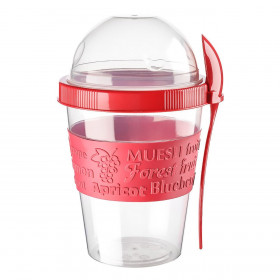 Δοχείο Πλαστικό Τake Away Snack Φαγητού Γιαουρτιού με Κουτάλι Kόκκινο 600 ml