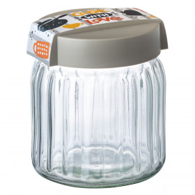 Βαζάκι Αποθήκευσης Γυάλινο Ριγωτό Πλαστικό Γκρι Καπάκι Cook With Love - 1 lt