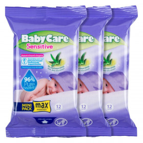 Μωρομάντηλα Baby Care Sensitive με Εκχύλισμα Αλόης Mini Pack 12 τμχ.- 2+1 Δώρο