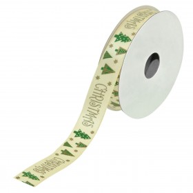 Xριστουγεννιάτικη Διακοσμητική Κορδέλα Δέντρου Eκρού Πράσινο Δέντρο 5 m x 15 mm