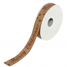 Xριστουγεννιάτικη Διακοσμητική Κορδέλα Δέντρου Μπεζ Λινή Μerry Christmas Glitter 5 m x 15 mm