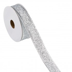 Χριστουγεννιάτικη Διακοσμητική Κορδέλα Δέντρου Ασημί Glitter 5 m x 22 mm