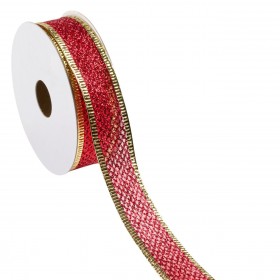 Χριστουγεννιάτικη Διακοσμητική Κορδέλα Δέντρου Κόκκινο Glitter Χρυσό 5 m x 22 mm