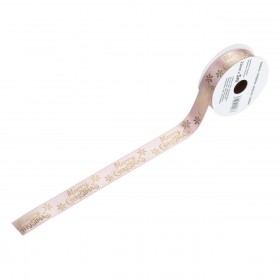 Χριστουγεννιάτικη Διακοσμητική Κορδέλα Δέντρου Ροζ Χρυσό &quotMerry Christmas&quot 5 m x 21 mm