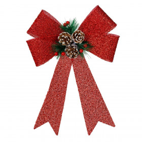 Χριστουγεννιάτικος Διακοσμητικός Φιόγκος Κόκκινο Tinsel Κλαδί Κουκουνάρια Berries 32cm