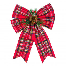 Χριστουγεννιάτικος Διακοσμητικός Φιόγκος Κόκκινο Καρό Έλατο 30 cm