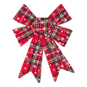 Χριστουγεννιάτικος Διακοσμητικός Φιόγκος Κόκκινο Καρό Νιφάδες 27 cm