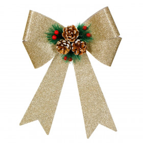 Χριστουγεννιάτικος Διακοσμητικός Φιόγκος Σαμπανί Gitter Κλαδί Κουκουνάρια Berries 30cm