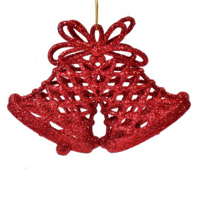 Σετ Χριστουγεννιάτικα Στολίδια Καμπάνες Κόκκινες Διάτρητες Glitter 11 cm - 3 τμχ.