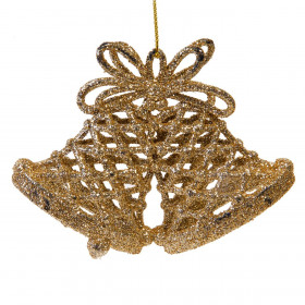 Σετ Χριστουγεννιάτικα Στολίδια Καμπάνες Διάτρητες Σαμπανί Glitter 11 cm - 3 τμχ.