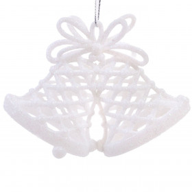 Σετ Χριστουγεννιάτικα Στολίδια Καμπάνες Λευκές Διάτρητες Glitter 11 cm - 3 τμχ.