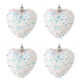 Σετ Χριστουγεννιάτικα Στολίδια Καρδιές Λευκές Tinsel Ολογραφικό 6 cm - 4 τμχ.