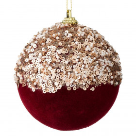 Χριστουγεννιάτικο Στολίδι Δέντρου Μπάλα Αφρώδης Κόκκινο Βελουτέ Σαμπανί Πούλιες 9 cm