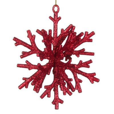 Χριστουγεννιάτικο Στολίδι Δέντρου 3D Χιονονιφάδα Κόκκινη Glitter 14 cm
